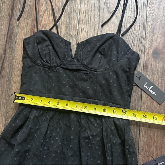 Lulu's Romantic Spot Black Polka Dot Mesh Tiered Midi Dress New With Tags - Picture 3 of 6